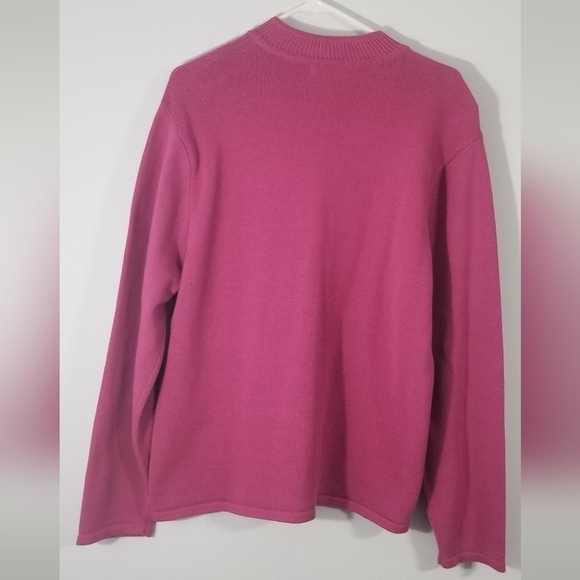 Crystal Kobe Full Zip Cardigan Sweater. Pink Color Block. Ribbed Collar. Size L. - Picture 8 of 8